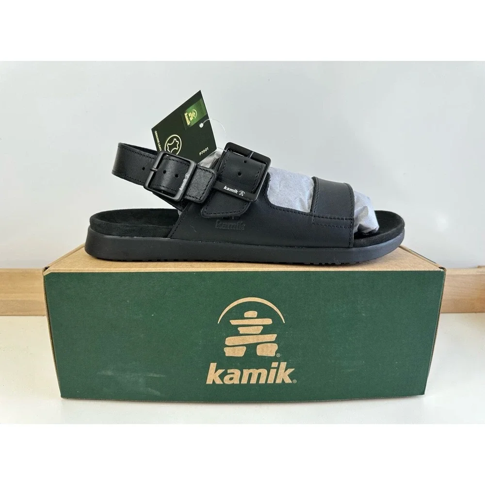 Kamik Marty Black Leather Buckle Sandals K HK0693 BLK Men's‎ Size 8 / NEW IN BOX